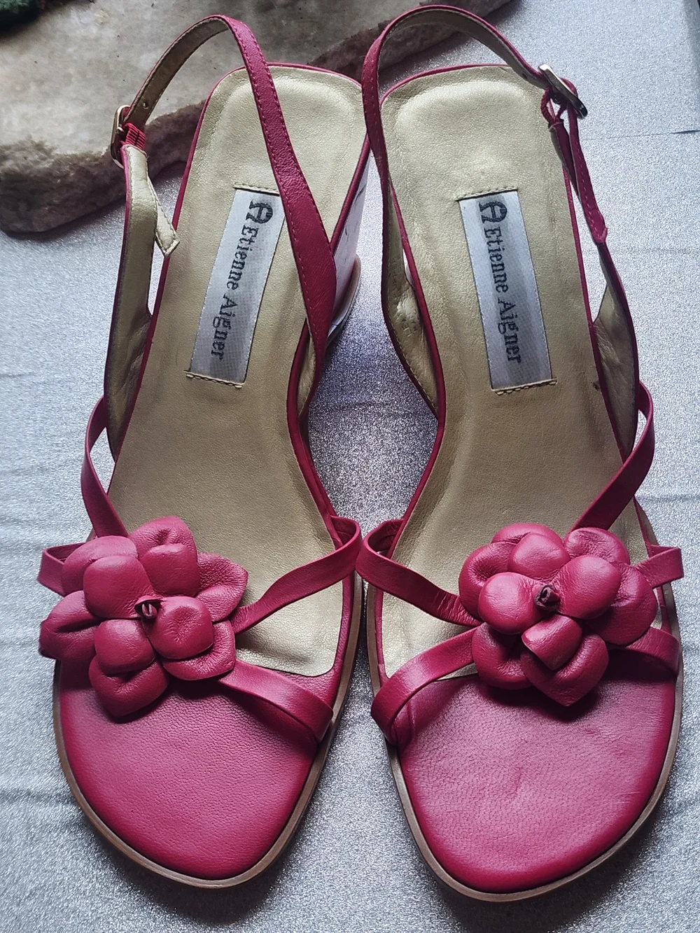Etienne Aigner Pink Flower Slingback Sandals